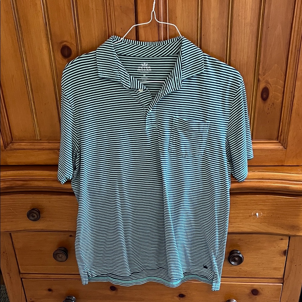 Peter Millar Black and White Striped Polo Shirt
